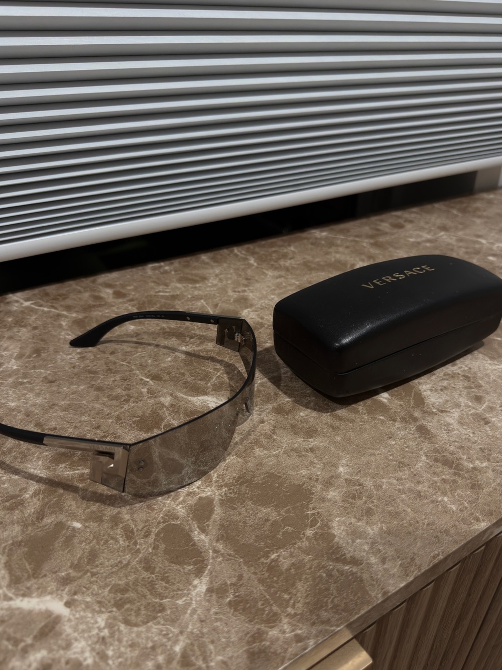 Versace Men’s Black Frame Shield Sunglasses with Grey Lens